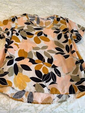 Rachel Zoe Peach, Mustard & Black Floral Short Sleeve Blouse